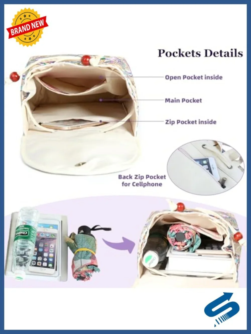 Embroidered Boho Mini Backpack Purse for Women Canvas Daypack